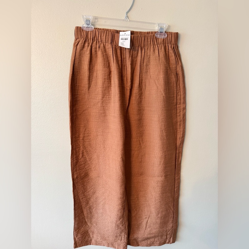 Böhme Rust Brown Wide Leg Linen-Blend Pants